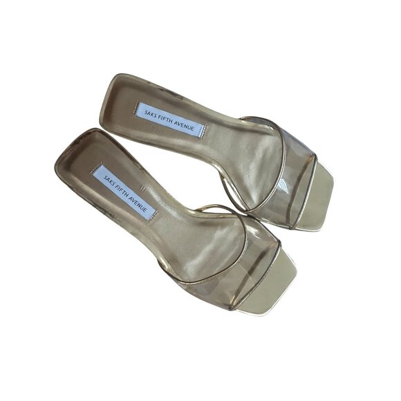 SAKS FIFTH AVENUE Gold Metallic Slide Sandals Size 6 - Picture 7 of 9